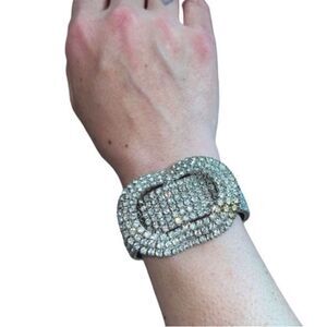 Mint Vintage Wide Cuff Designer Clear Crystal Rhinestone Clamper Bracelet